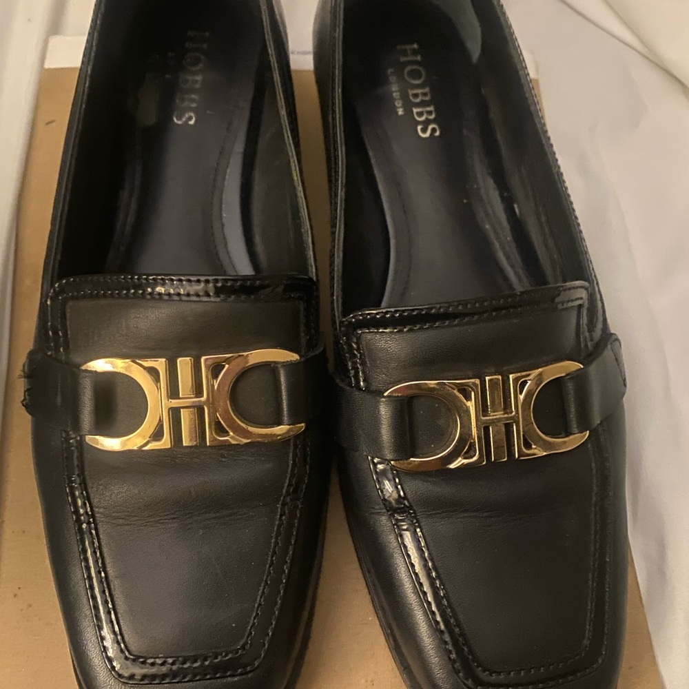 Hobbs Black  narrow Loafers with Gold Accent - Picture 6 of 6